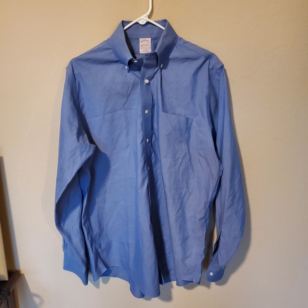 Brooks Brothers Mens Blue Non-Iron Cotton Button Down Shirt Traditional 15.5-35